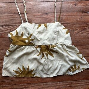 SHEIN Cream and Brown Sun Print Crop Top
